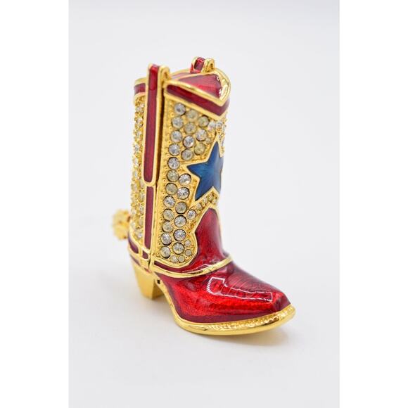 Estee Lauder EMPTY Compact Solid Perfume Rhinestone Crystal Red Cowboy Boot RARE